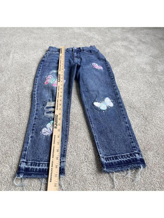 Justice Girls Butterfly Jeans Size 12 Distressed Denim - Picture 2 of 7